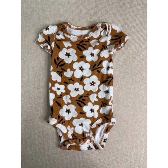 Carters Baby Girl Newborn Bodysuit 4-Pack Floral Polka Dot Brown White NB 0288 - Picture 5 of 7